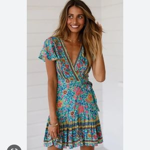 Blue boho wrap dress